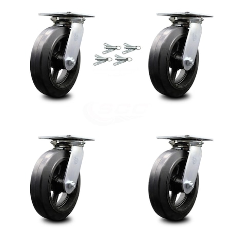 Service Caster 8 Inch Rubber on Steel Caster Set with Ball Bearings and Swivel Locks SCC SCC-35S820-RSB-BSL-4